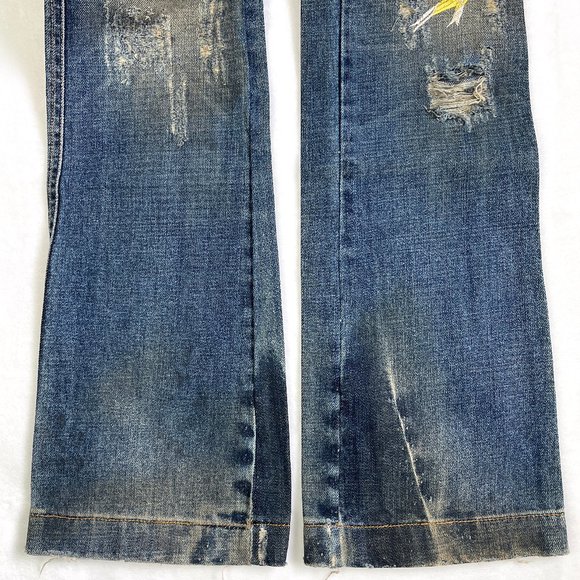 Auc D&G Distressed Embroidered Studded HAWAII TROPICAL Flare jeans - Picture 9 of 16